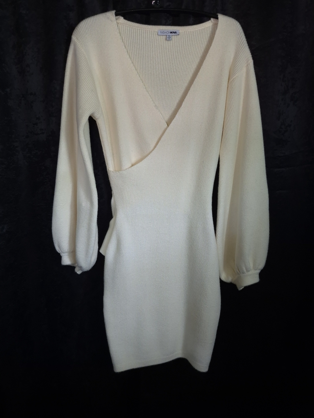Cream Knit Wrap-Style Sweater Dress